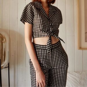 Nika Tang high waisted pants and cropped top gingham set